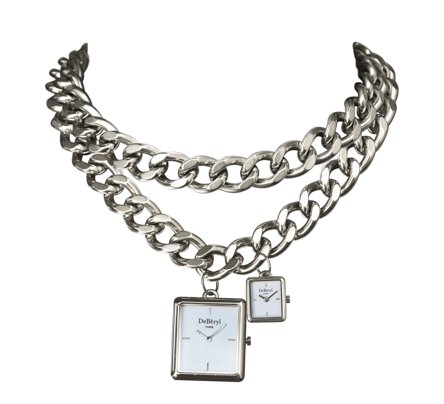 Beau collier montre original extravagant grosse chaine acier inoxydable argenté luxe qualité fabriquée à la main France résistant eau créateur style Gucci cher