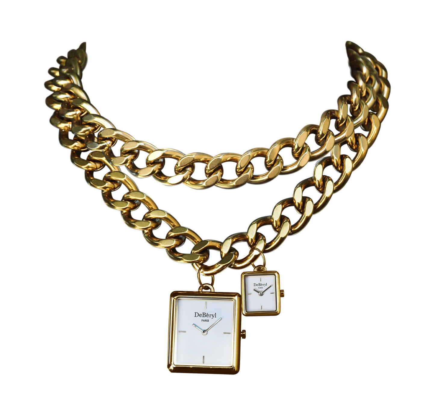 Beau collier montre original extravagant grosse chaine acier inoxydable doré luxe qualité fabriquée à la main France résistant eau créateur style Gucci cher