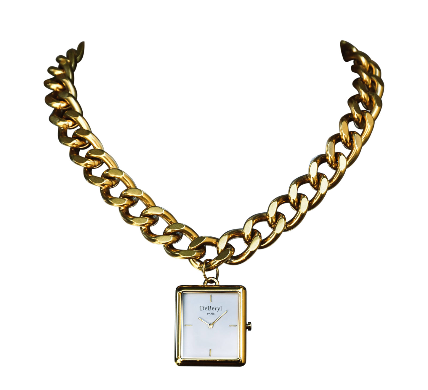 Jolie montre collier chaine acier inoxydable doré qualité fabriquée à la main France résistant créateur