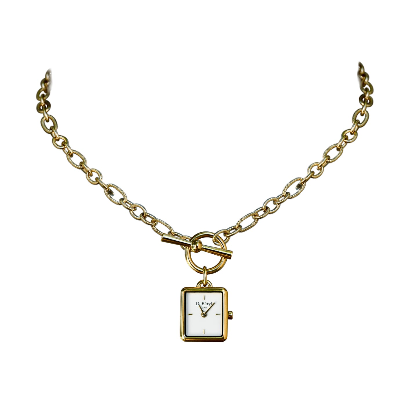 Beau collier montre acier inoxydable doré qualité résistant assemblé à la main à Paris créateur
