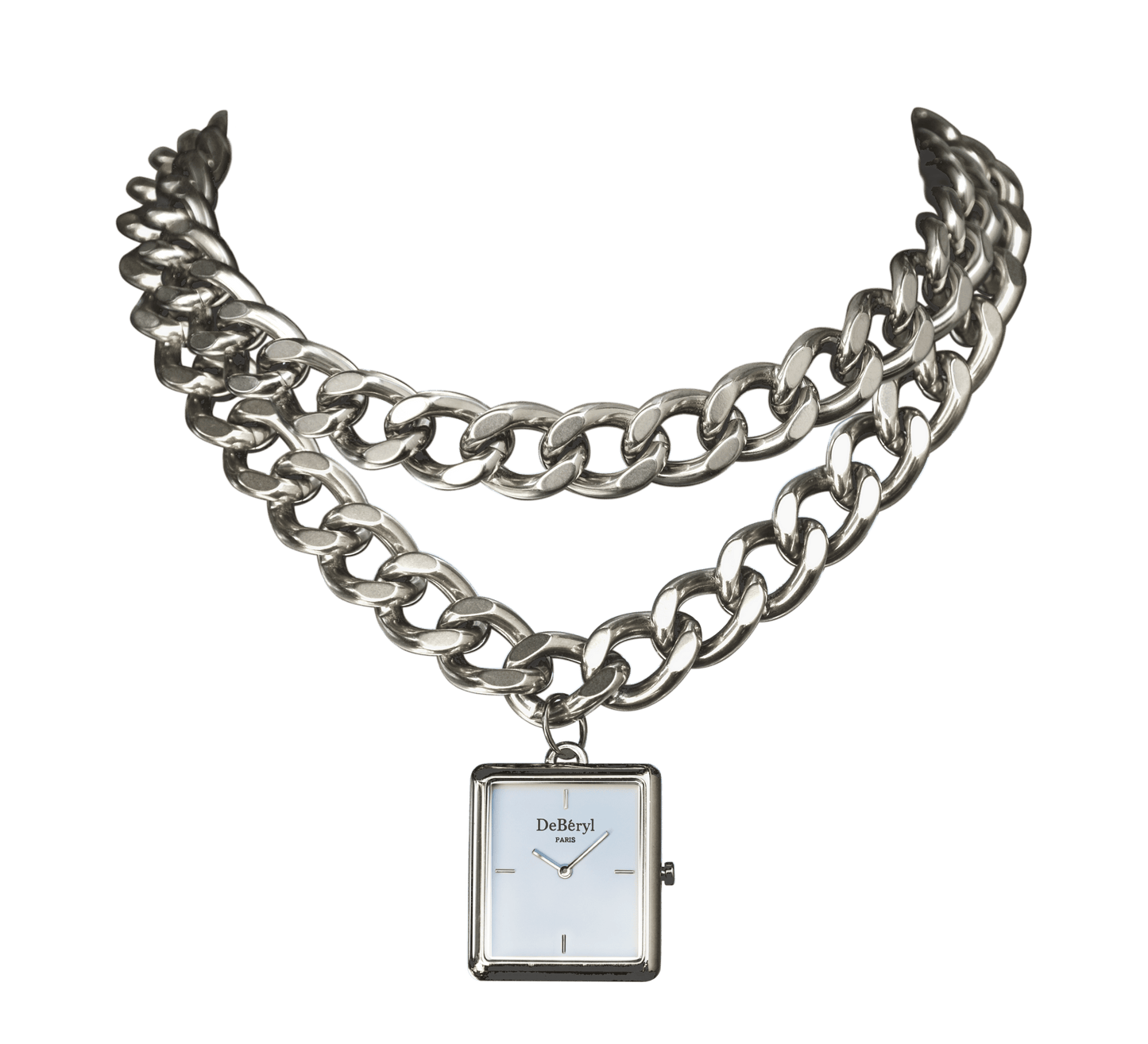 Belle montre collier grosse chaine originale acier inoxydable argenté luxe qualité fabriquée à la main France résistant eau créateur 